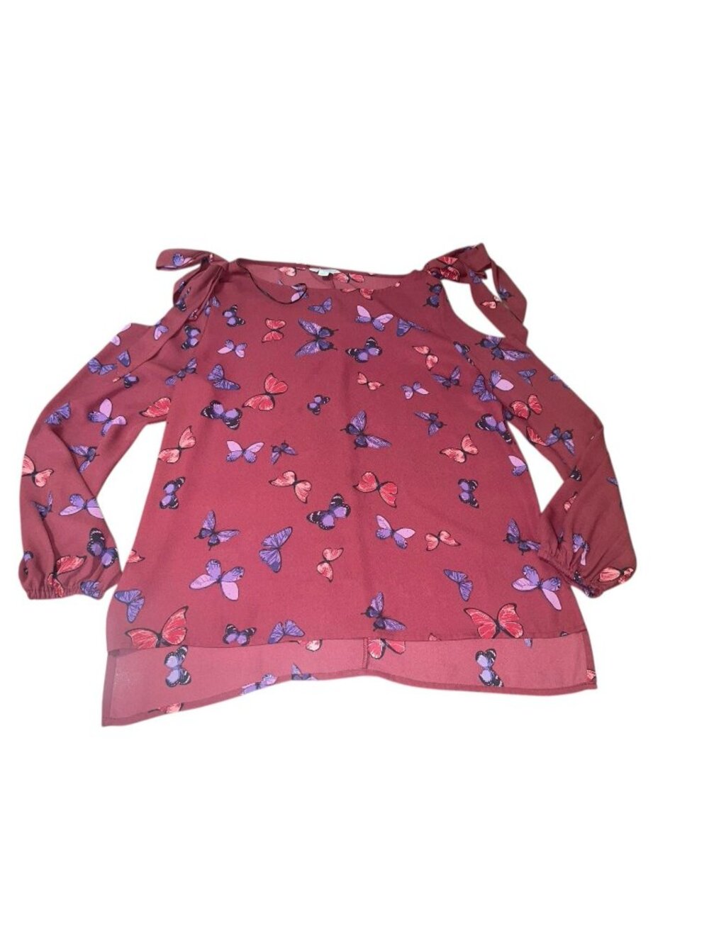 BELLE SKY Women's Size Large Butterfly Print Cold-Shoulder Long Sleeve Blouse